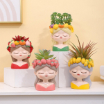 Cute Girl with Fruits on Head Flower Pot Desktop Decoration for Garden Decor Compact Versatile Desk Style A