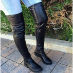 Moodsad paksu kontsaga &uuml;le p&otilde;lve saapad naistele reieni ulatuvad madalad saapad naistele &uuml;hev&auml;rvilised l&auml;ikivast nahast suured saapad mustad &otilde;hukesed kingad de mujer 34 must