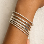 Lihtne keerdunud k&auml;ev&otilde;ru komplekt 6 tk: 925 Prooviga Tahke H&otilde;be, K&auml;sit&ouml;&ouml; Boho Minimalistlik K&auml;ev&otilde;ru 6 (Inches) h&otilde;be
