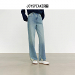 JOY SPEAKER Women's High-Waist Ripped Wide-Leg Jeans L