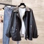 Nahkjakk naistele S&uuml;gis Talv Tuulejakk &Uuml;lisuur Veekindel Vabaaja Jakk M must