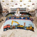 Homewish Laste Multikate Auto Tekikott Komplekt 2tk/3tk, Armas Rong Veoauto Traktor Voodipesu, Transporditeemaline Voodikomplekt DE S 135x200cm 2pcs&set