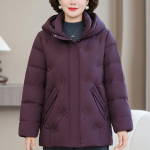 Suured suurused XL-6XL Keskealiste naiste l&uuml;hike puhvjakk Talvised &uuml;leriided Kapuutsiga Elegantne Tikand Paks Soe Udusulemantel 4XL lilla