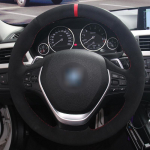 Black suede steering wheel cover for BMW F20 F21 F22 F23 F30 F31 F34 F32 F33 White thread