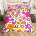 Vintage Groovy Lilleline Tekikott Armas Vikerkaare Liblikaga Voodipesukomplekt Retro Lilleline Boho Roosa Tekikoti Kate 2 Padjapuuriga EU Single(135x200cm)