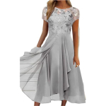 O-kaelusega Half Elegent Beauty Daami Kleit Flowy Hem Pruutneitsi &scaron;ifoonist lapiline kleit Elegantne heegeldatud pitsvarrukatega Ebaregulaarne Midi kleit k&uuml;lalistele 4XL valge