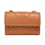 Tory Burch Fleming teemantmustriga reljeefne tr&uuml;kis tutiga ripatsiga kootud ketiga klapiga lambnahast crossbody &otilde;lakott suur naiste kott pruun 76997-200 Basic Set (Bag+Dust Bag)
