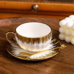 3-osaline komplekt, Keraamiline tass ja alustass, Espressotass ja alustass, Keraamiline kohvitass ja kuldse ehtega kastekomplekt, 2,5 untsi Demitasse 250ml