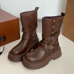 Vintage K&otilde;rgust Suurendavad Naiste R&uuml;&uuml;tlisaapad Ruudukujuliste Kontsadega Gooti Keskmise S&auml;&auml;rega Saapakesed Pandlaga Rihm Vabaaja Kingad 35 pruun