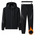 Meeste Winter Plus fliisist kapuutsiga dressip&uuml;ksid paarile spordi&uuml;likonnaga kapuutsiga vabaaja kaheosaline komplekt 2XL must