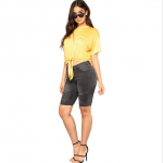 Naiste suvised elastsed k&otilde;rge v&ouml;&ouml;kohaga l&uuml;hikesed p&uuml;ksid Half Slim Fit Denim teksad L must