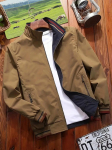 Meeste kahepoolne p&uuml;stkraega jakk - Sportlik vabaaja lukuga mantel, tavaline l&otilde;ige kevadiseks/s&uuml;giseseks v&auml;li- ja vabaajar&otilde;ivastuseks, taskutega mitmek&uuml;lgne &uuml;ler&otilde;ivas L khaki
