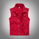 Moodne Meeste Korea Stiilis Kitsa L&otilde;ikega Valge Denim Mootorratturi Vest - Kevad/Suvi Kollektsioon, Saadaval Suurtes M&otilde;&otilde;tudes. 4XL punane