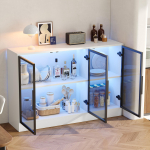 Klaasvitriinkapp, 120 x 30 x 73 cm, Valge, Hall Klaasist Esipaneelid, Integreeritud LED-valgusriba, Kasutada k&otilde;rgekapina, Buffeekapina, K&uuml;ljekapina 120 x 30 x 73 cm valge