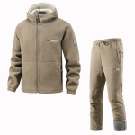 Talvine spordiriiete komplekt Meeste Retro Treening Paks fliisjakk + P&uuml;ksid Kaheosaline Komplekt Vabaaja Suusatamise Jooksmise Treening&uuml;likond M beige