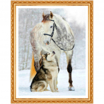 T&auml;isring Teemantmaaling Ristpistes lumehobune&Wolf t&auml;isring Diamond Husky talvekoer 20X30CM