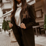 S&uuml;gistalvine kaherealine pikk kontoriproua, paks villane mantel, moodne korea stiilis naiste &uuml;lisuur mantel 17883 S must