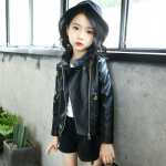 Lasteriided Laste nahast kevad s&uuml;gisene poiste ja t&uuml;drukute krae mootorratta jope 110 must