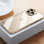 Metallraamiga telefoni&uuml;mbris iPhone 11 12 13 14 15 16 Pro Max Alumiiniumisulamist T&auml;ielik objektiivi kaitsekate iPhone 13 mini jaoks. Metallist tagakorpus For iPhone 12 pro max kuld