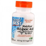 Stabiliseeritud R-lipoehape koos BioEnhanced Na-RALA-ga, stabiliseeritud R-lipoehape 100, Doctor's Best 60 k&ouml;&ouml;giviljakapslit (70327007) 60vcaps