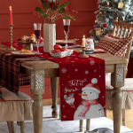 J&otilde;ulude lumememm punase taustaga lauajooks s&ouml;&ouml;gilaua jaoks Kodu Pulmad Luksuskaunistused K&ouml;&ouml;k Prinditud laudlina lauamatid 150x33cm