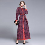 Kevad-s&uuml;gismood Br&auml;nd Disainer Runway Letters Print Punane Vintage Maxi Kleit Naistele Kaelama kraega Pikkade Varrukatega V&ouml;&ouml; Pitsilised peokleidid M punane