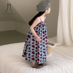 Lastele m&otilde;eldud kleit Suvine Korea stiilis varrukateta pikk rihmaga kleit Roosi valge kleit 80 beež