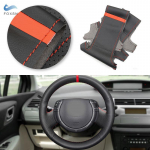 Car Accessories Interior Steering Wheel Cover Trim Perforated Microfiber Leather w/ red bar For Citroen Triumph Old C4