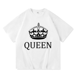 2023 Casual KING QUEEN Print Suvine puuvillane T-s&auml;rk L&uuml;hikeste varrukatega Kaelusega Lahtine armukeste T-s&auml;rk Naiste Meeste T-s&auml;rk T-s&auml;rk S valge