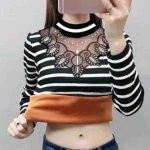 Pluss Velvet Lace &Otilde;&otilde;nestriibuline &otilde;hukese p&otilde;hjaga s&auml;rk Pikkade varrukatega Plus Size Fat Pluusiga T-s&auml;rk XXXL