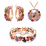 RUI RUI YU 3 tk/komplekt naiste pulmade pruudi mood v&auml;rviline tsirkoonist ehete komplekt kunstlikud kalliskivid kaelakee k&otilde;rvar&otilde;ngad Bracelet size 18CM