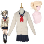 Anime My Hero Academia Cross My Body Himiko Toga Cosplay Kost&uuml;&uuml;m Parukas JK Uniform Halloweeni Kost&uuml;&uuml;mide Peor&otilde;ivastega M-(Costume+Wig) beige