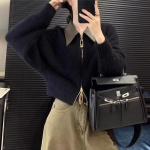 S&uuml;gis- ja talvine naiste kampsun nahast krae POLO krae liitmine kududa kardigan t&otilde;mblukuga laisk tuulejope One Size must