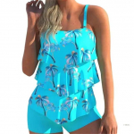 Ruffle Flounce supelkost&uuml;&uuml;m, moodne kaheosaline Tankini ujumistrikoo suvine ujumisriided poisip&uuml;kstega naistele S beež
