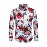 Meeste kevadsuvine s&auml;rk, alla keeratav krae, &uuml;herealine Slim Fit, pikkade varrukatega n&ouml;&ouml;bid, pehme hingav, erksav&auml;rviline lilletr&uuml;kk keskmise pikkusega meeste topp M punane