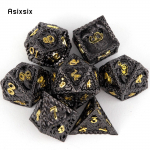 7 tk musta kuldse draakoni metallist t&auml;ringut t&auml;ismetallist mitmetahuline t&auml;ringukomplekt, mis sobib rollim&auml;nguks RPG lauam&auml;ngu kaardim&auml;nguks mitmev&auml;rviline