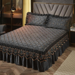 Luksuslik tikandiga voodikate Paks Palus tepitud voodi seelik Talvine soe pehme samet King-suurusega voodikate ilma padjap&uuml;&uuml;rita 1pc Skirt 200x220cm hall v&auml;rv