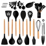 24 tk Silikoonist kuumakindlad k&ouml;&ouml;gitarbed, Praepannilabidas, Lusikas, Pintsel, Tangid, Kleepumatu k&ouml;&ouml;gitarvete komplekt 24pcs/set must