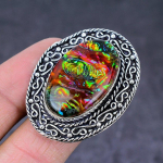 Natural Ammolite Gemstone Handmade 925 Sterling Silver Jewelry Ring Size 7 i8w89