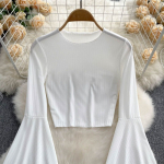 Flare varrukatega T-s&auml;rk, Slim Fit k&auml;rbitud top, stiilne ilus s&auml;rk, Niche Design naiste topp kevadeks ja varas&uuml;giseks S valge