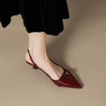 New Summer Women's Dress Shoes Pointed Toe Sandals Buckle Slingbacks Mid Heels Pumps Patent Leather Slip on 35 must