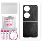 apgo Protective Skin Sticker for the back compatible with Huawei P50 Pocket, Wrap Film, Foil, Vinyl - Pattern Black Leather