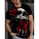 L&uuml;hikeste varrukatega plusssuuruses suvine t-s&auml;rk Meeste riietus Punane Roos Pealuu Pea 3D Prindiga T-s&auml;rgid Meeste vabaaja spordir&otilde;ivaste T-s&auml;rk meestele S