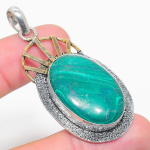 Natural Malachite Gemstone Two Tone 925 Sterling Silver Pendant 2.36 s2k17