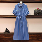 Tencel Denim Kleit Suvine Plus Size Temperament Pikk kleit naistele 2XL sinine