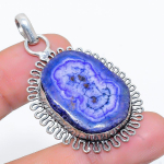Natural Blue Solar Quartz Gemstone 925 Sterling Silver Pendant 1.89 k5q38