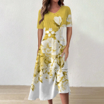 Naiste vabaaja moekleit, v&auml;rviline V-kaelusega l&uuml;hikeste varrukatega v&ouml;&ouml;kohaga pikk swing kleit L sinine