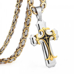 Roostevabast terasest kett meeste kaelakee must Fleur-de-lis risti ripats Cadenas Para Hombre pikad ketid 55 60 65 70 cm NZ004 55cm about 22inch