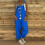 Naiste Jumpsuit lahtised, suured vabaaja linasest puuvillast sukkadega p&uuml;ksid XL