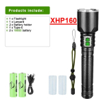 Kaug-lask 1000M V&otilde;imas taskulamp Suumitav p&otilde;leti XHP160 lamp Veekindel taskulamp Laetav taskuvalgusti Super hele latern B-2*18650 battery, Type-C